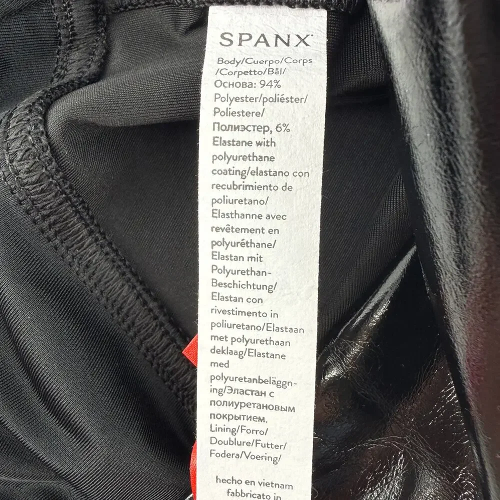 Spanx Faux Leather Shiny Wet Look Black High Rise Leggings Womens Size Small